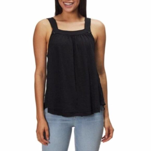 We The Free People Good For You  Black Wide Strap Tank Top Size Small - Picture 1 of 5
